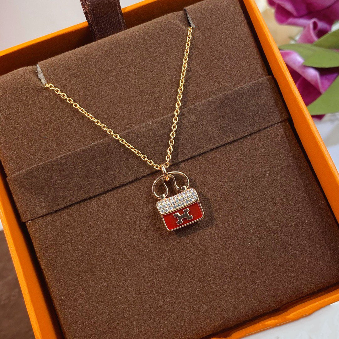 [Lumi Jewels]CONSTANCE RED PEDANT PINK GOLD NECKLACE