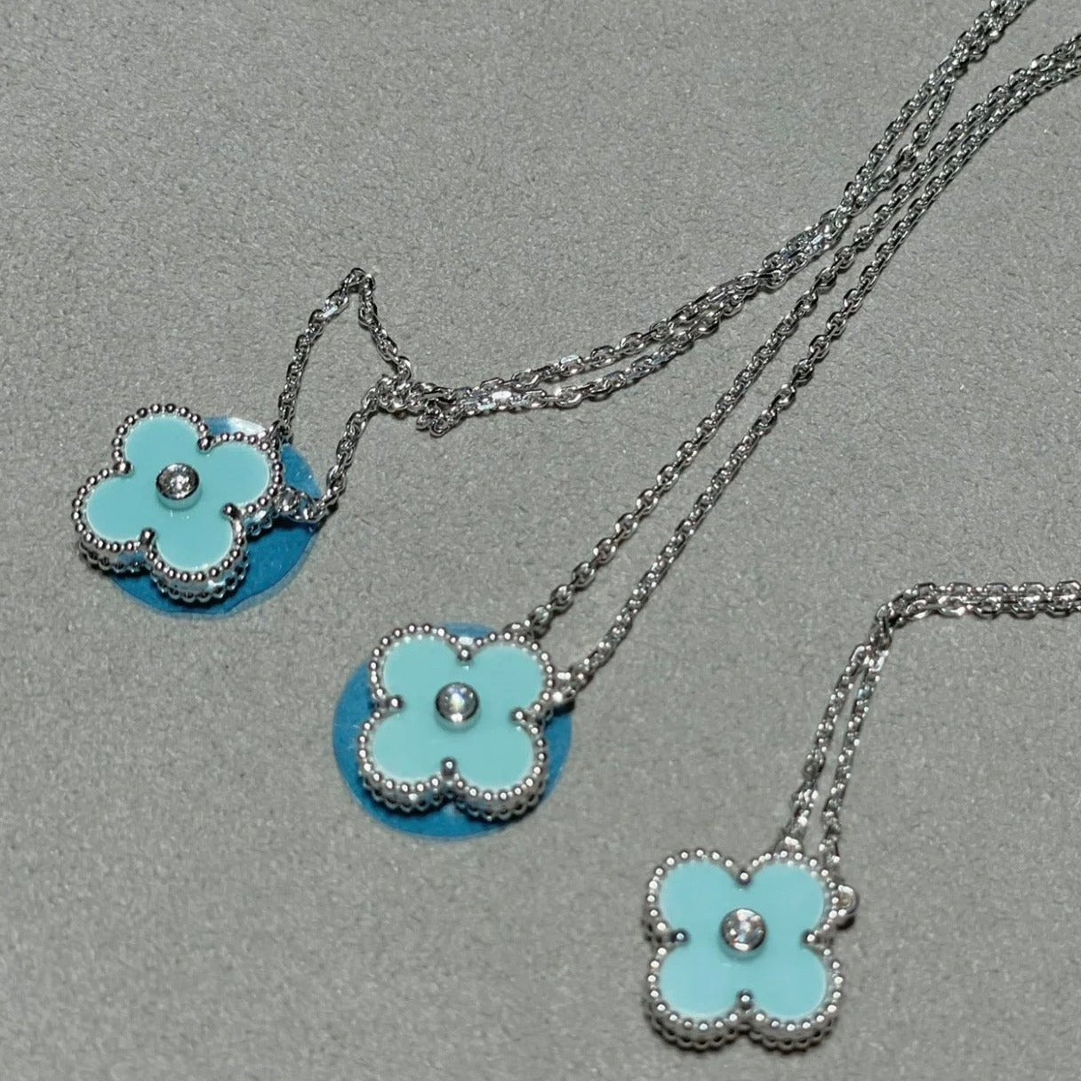 [Lumi Jewels]CLOVER 1 DIAMOND LIGHT BLUE SILVER NECKLACE