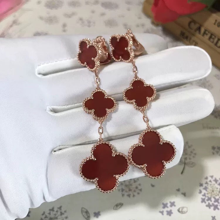 [Lumi Jewels]CLOVER 3 MOTIF CARNELIAN DROP EARRINGS