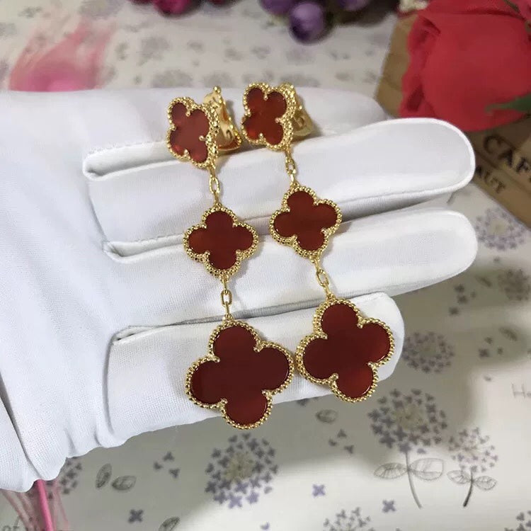 [Lumi Jewels]CLOVER 3 MOTIF CARNELIAN DROP EARRINGS