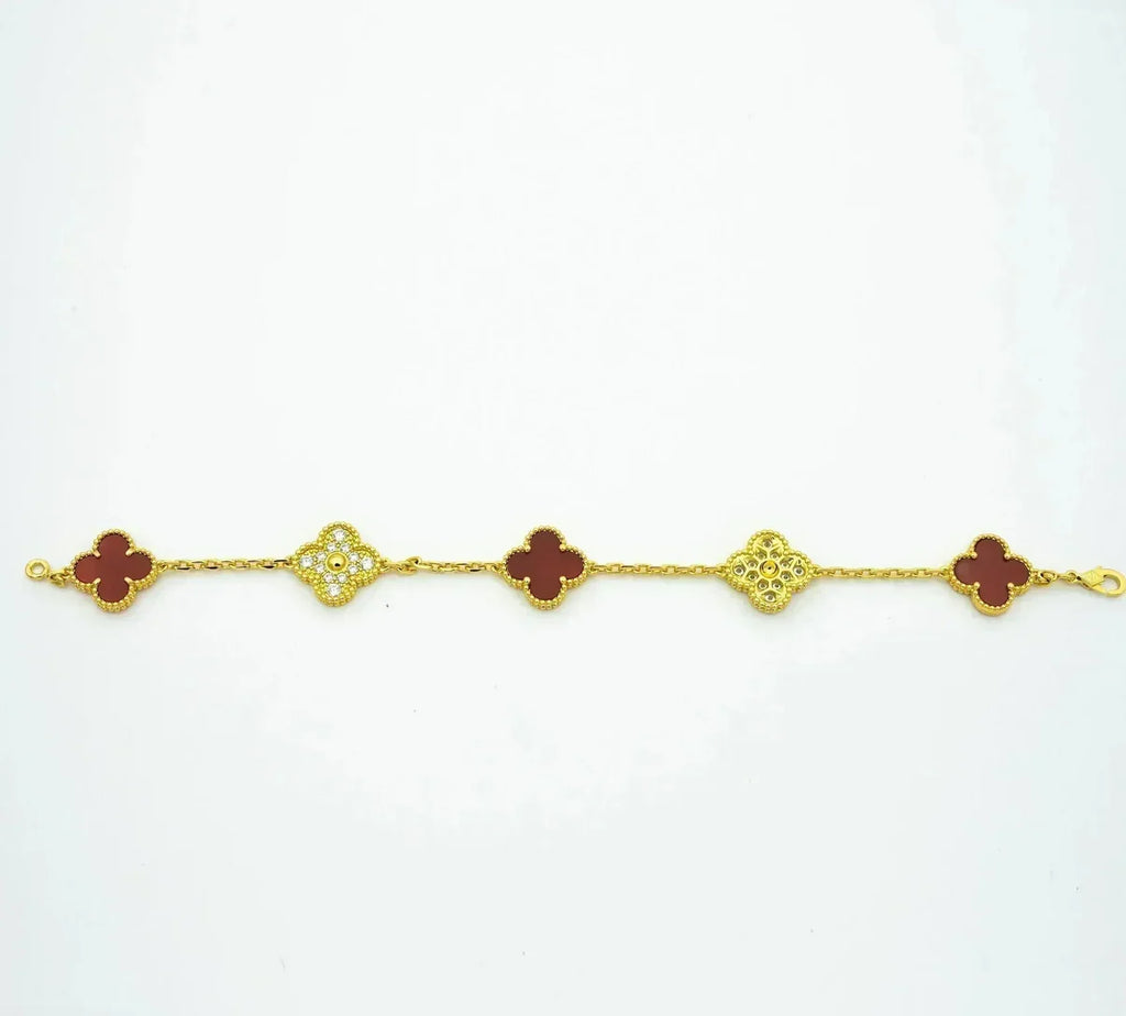 [Lumi Jewels] CLOVER 5 MOTIF RED CORNELIAN BRACELET COLLECTION