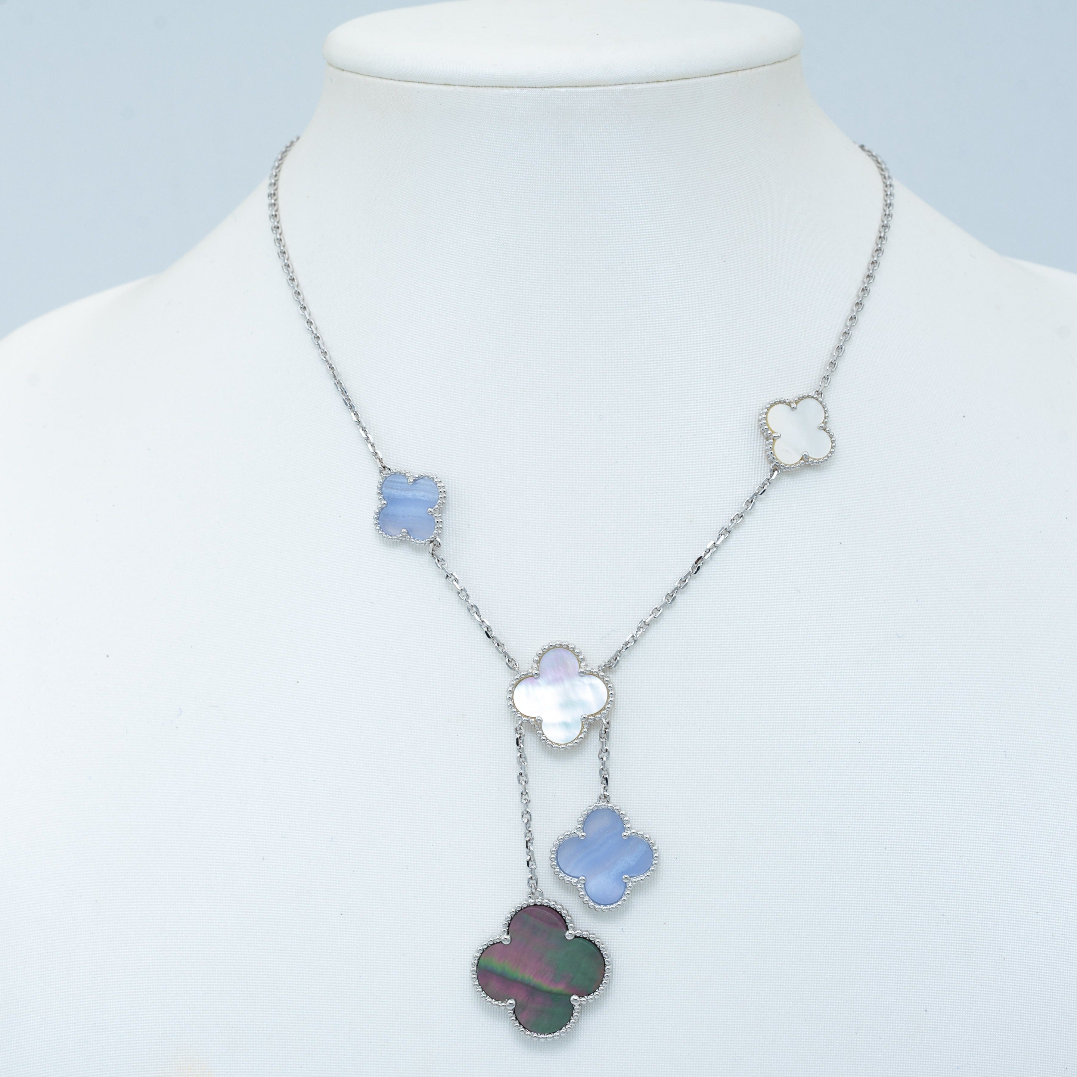 [Lumi Jewels]CLOVER MOP CHALCEDONY NECKLACE SILVER 6 MOTIF