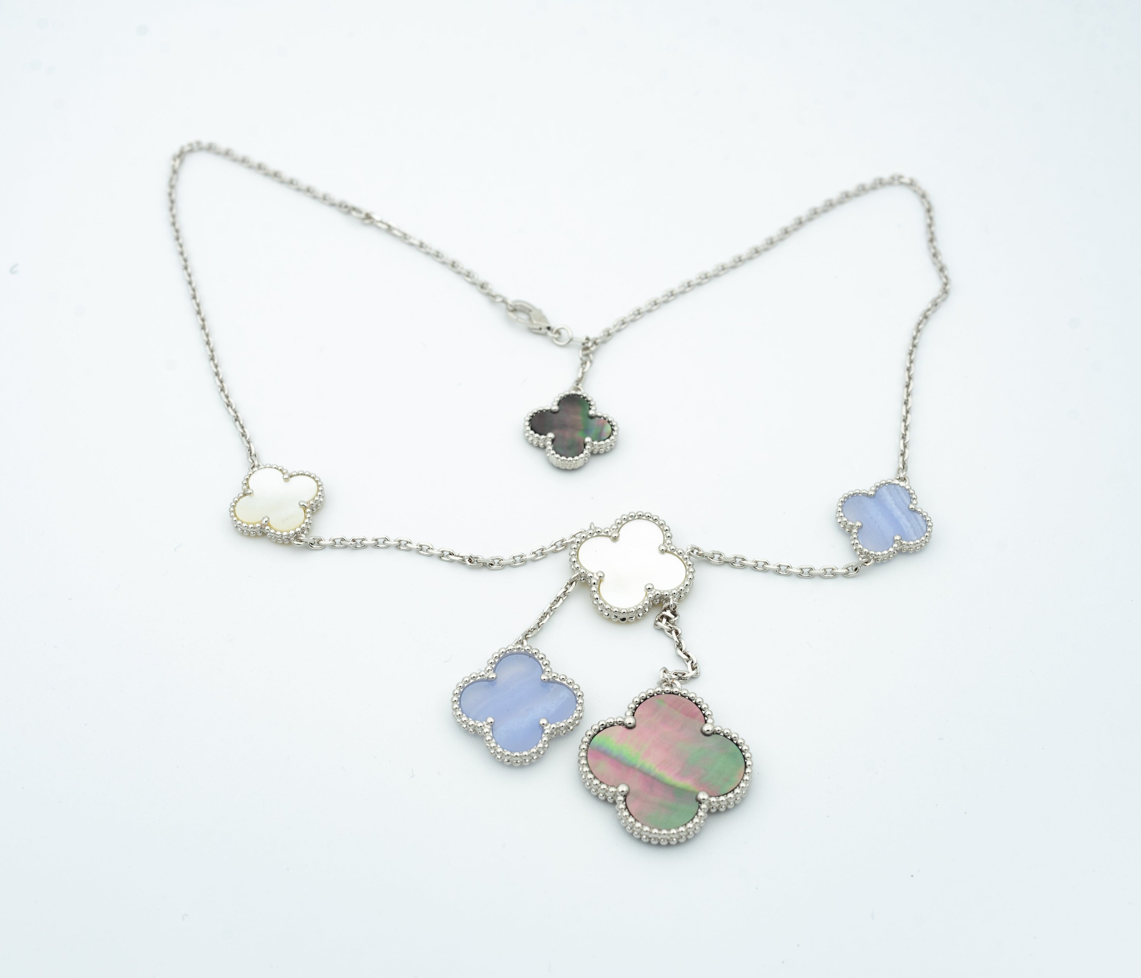[Lumi Jewels]CLOVER MOP CHALCEDONY NECKLACE SILVER 6 MOTIF