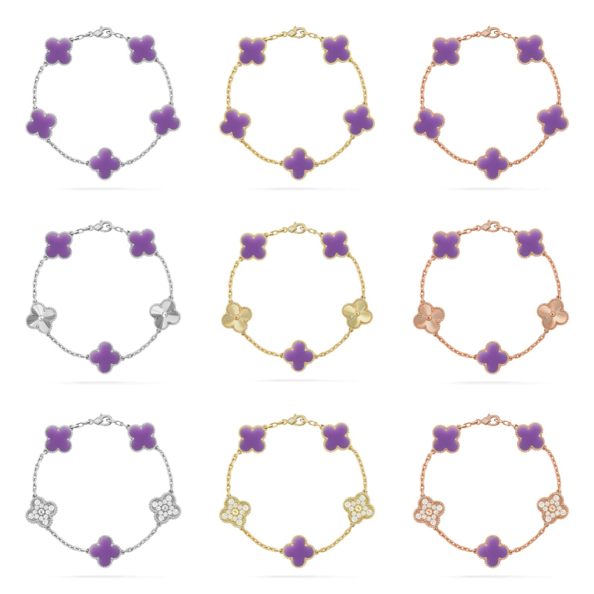 [Lumi Jewels] CLOVER 5 MOTIF VIOLET BRACELET COLLECTION