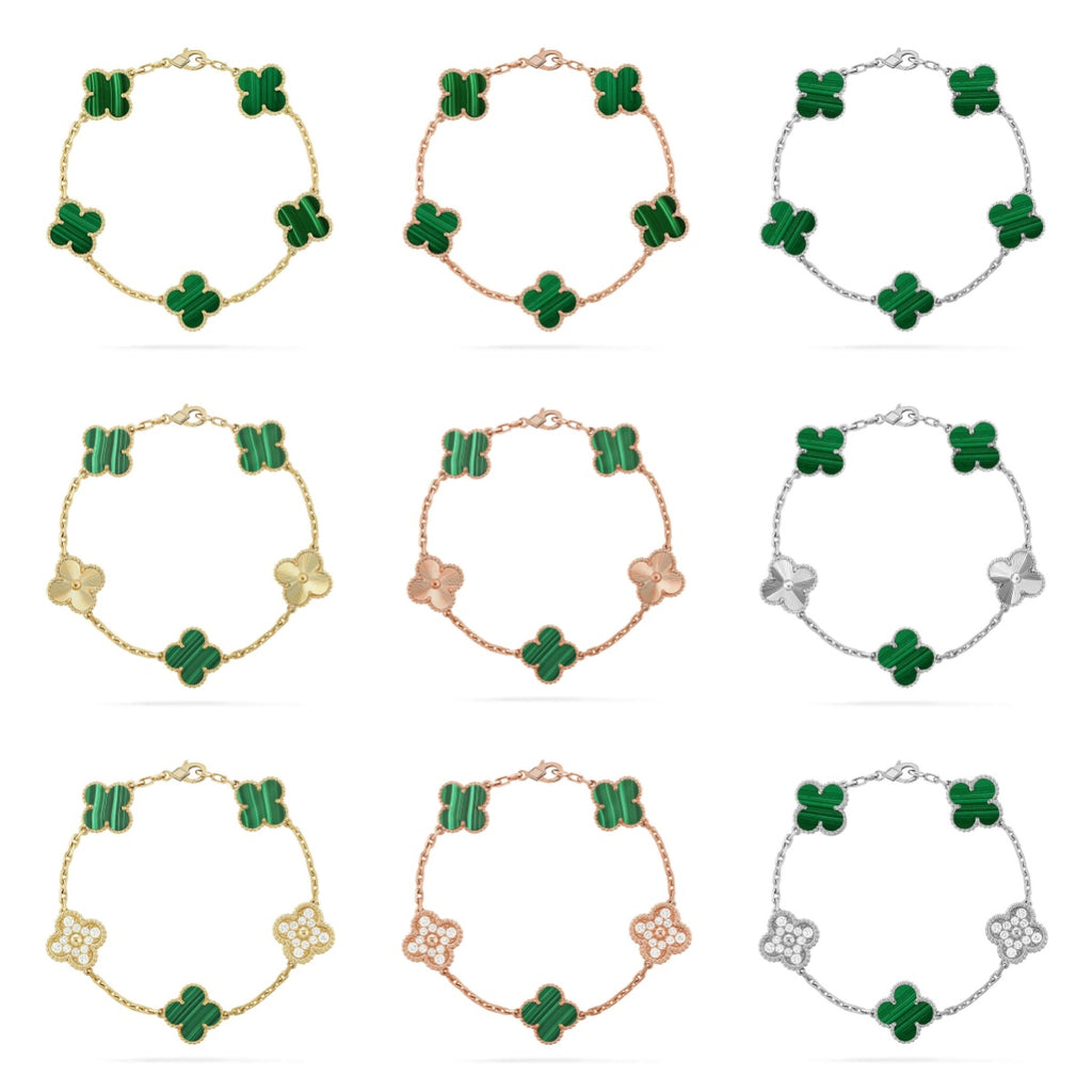 [Lumi Jewels] CLOVER 5 MOTIF MALACHITE BRACELET COLLECTION