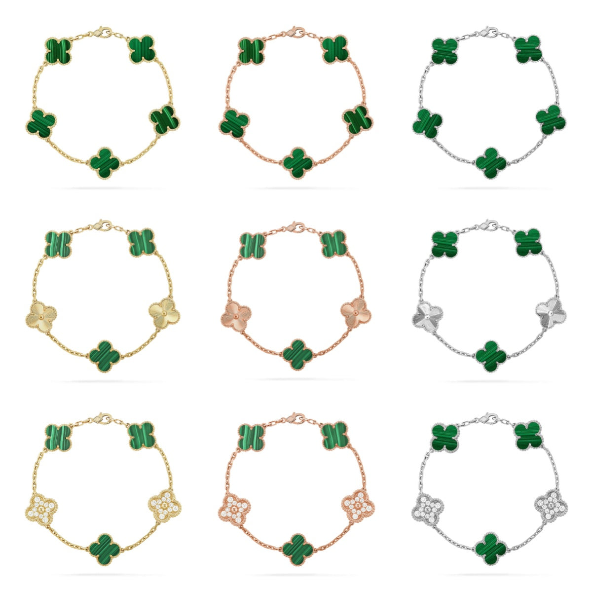 [Lumi Jewels] CLOVER 5 MOTIF MALACHITE BRACELET COLLECTION