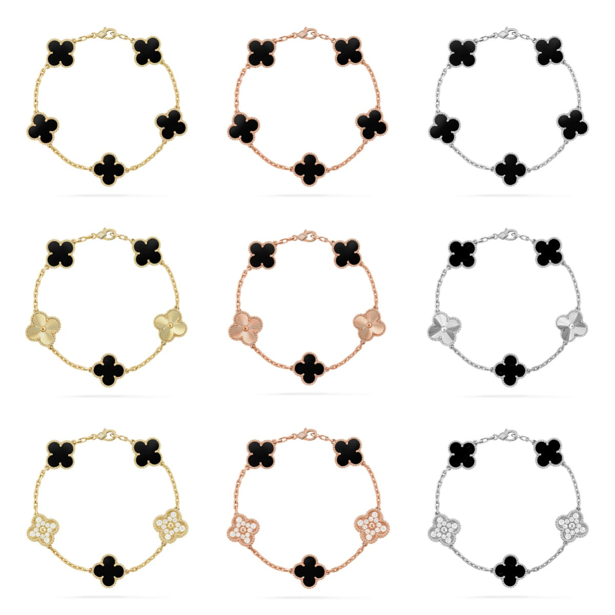 [Lumi Jewels] CLOVER 5 MOTIF ONYXS BRACELET COLLECTION