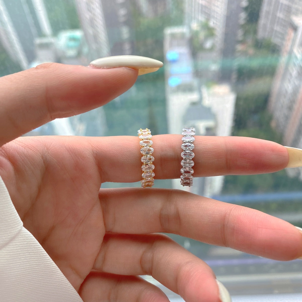 [Lumi Jewels]Ornate Oval Cut Tennis Ring