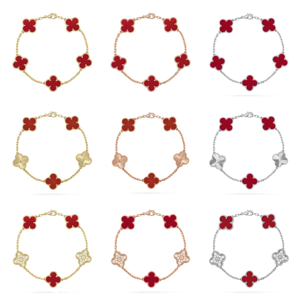 [Lumi Jewels] CLOVER 5 MOTIF RED CORNELIAN BRACELET COLLECTION