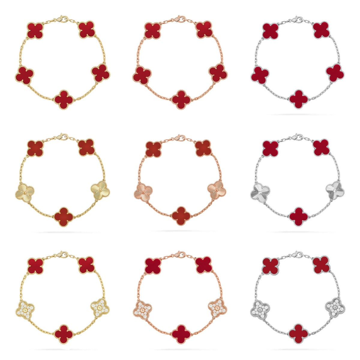 [Lumi Jewels] CLOVER 5 MOTIF RED CORNELIAN BRACELET COLLECTION