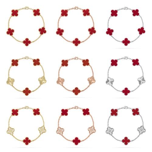 [Lumi Jewels] CLOVER 5 MOTIF RED CORNELIAN BRACELET COLLECTION