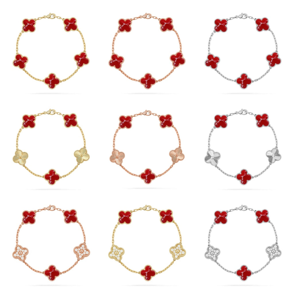 [Lumi Jewels]CLOVER 5 MOTIF RED PATTERN BRACELET COLLECTION