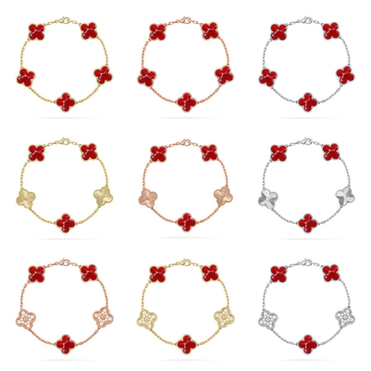 [Lumi Jewels]CLOVER 5 MOTIF RED PATTERN BRACELET COLLECTION