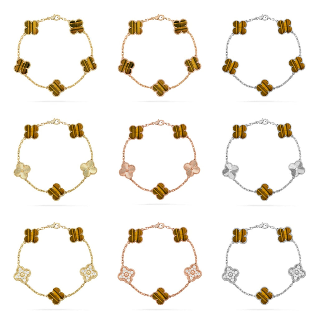 [Lumi Jewels] CLOVER 5 MOTIFS TIGER EYE BRACELET COLLECTION