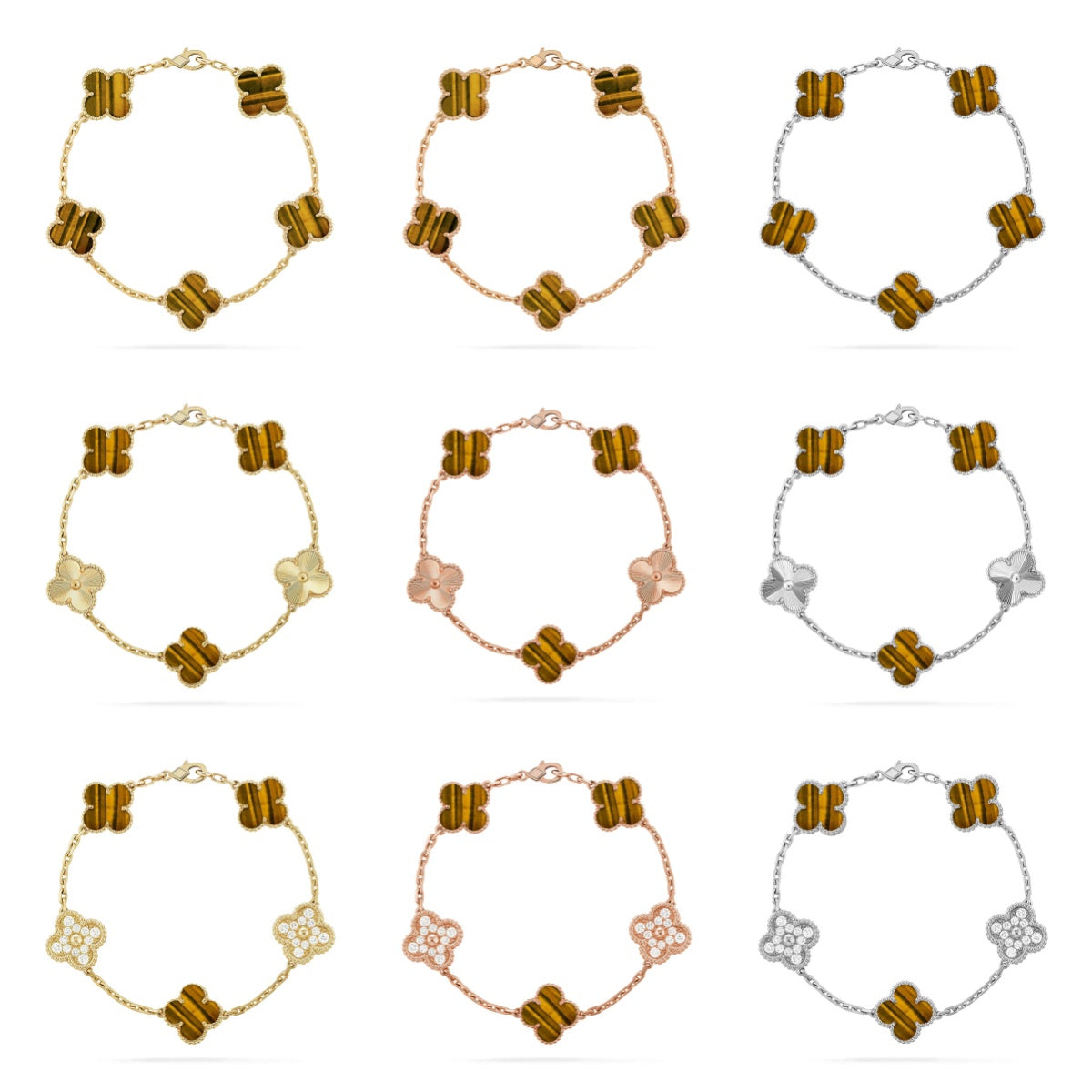 [Lumi Jewels] CLOVER 5 MOTIFS TIGER EYE BRACELET COLLECTION