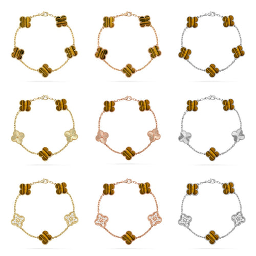 [Lumi Jewels] CLOVER 5 MOTIFS TIGER EYE BRACELET COLLECTION