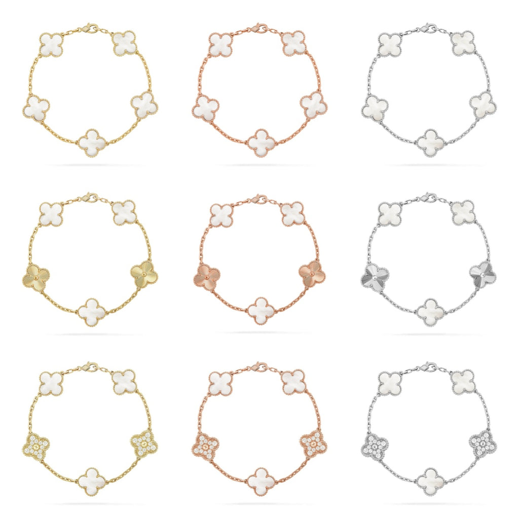 [Lumi Jewels]CLOVER WHITE PEARL MOP 5 MOTIF BRACELET COLLECTION