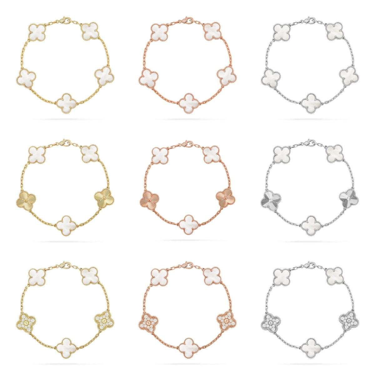 [Lumi Jewels]CLOVER WHITE PEARL MOP 5 MOTIF BRACELET COLLECTION