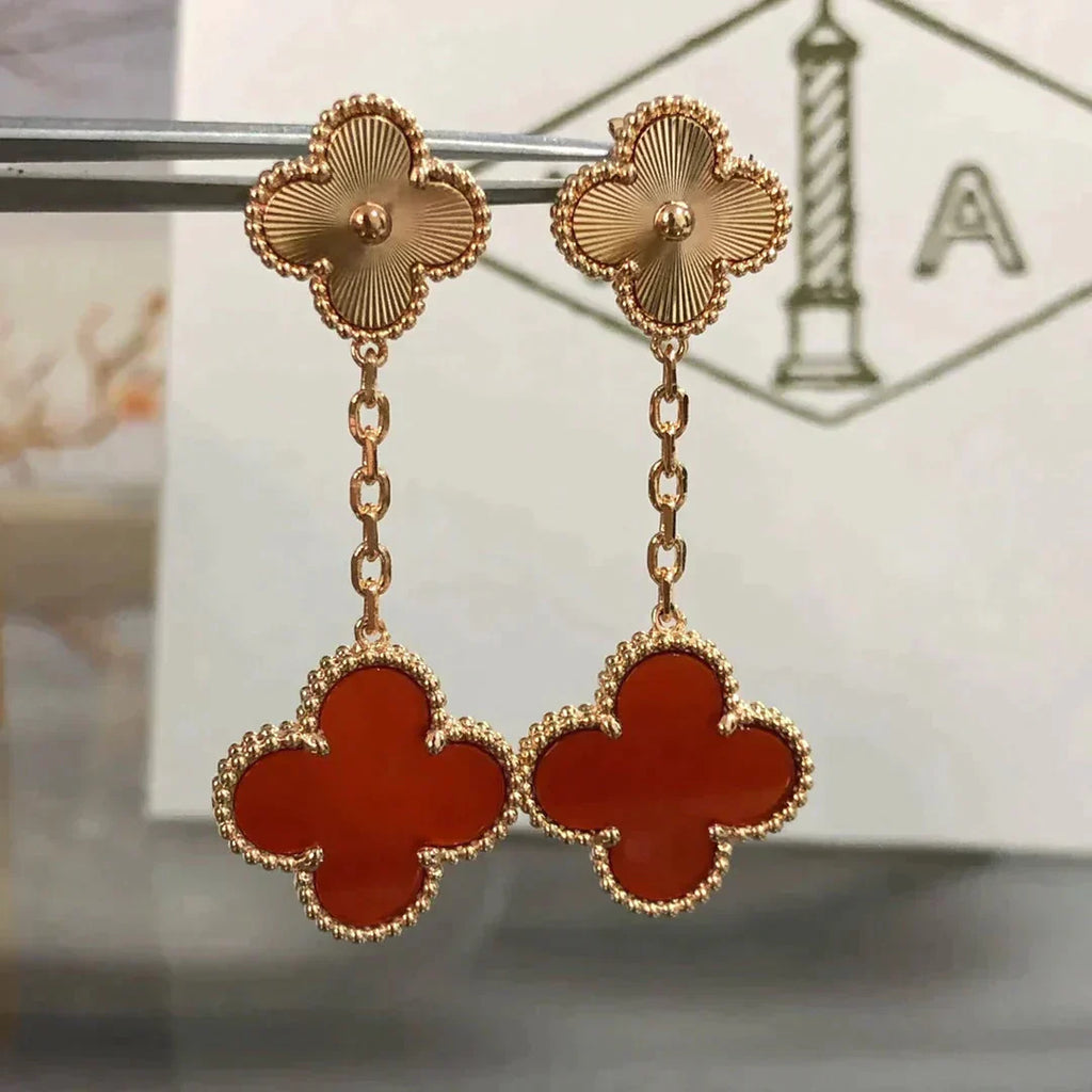 [Lumi Jewels]CLOVER 2 MOTIF  LASER CARNELIAN EARRINGS