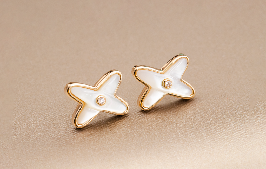 [Lumi Jewels]JEUX DE WHITE MOP PINK GOLD DIAMOND EARRINGS