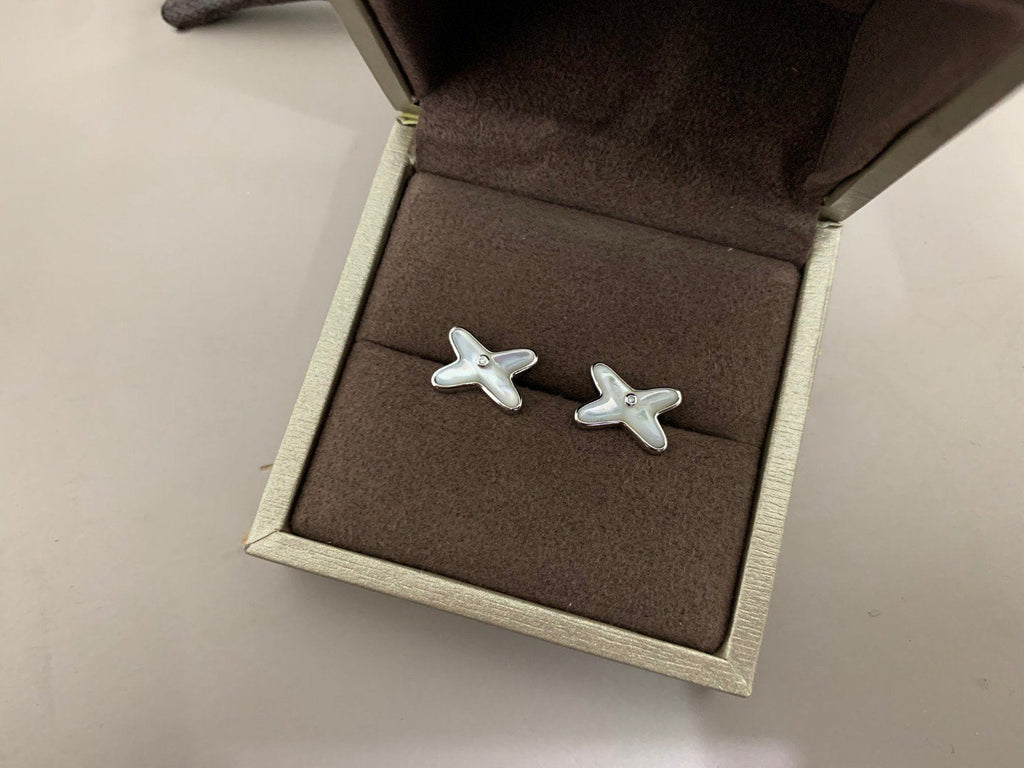 [Lumi Jewels]JEUX DE WHITE MOP SILVER DIAMOND EARRINGS