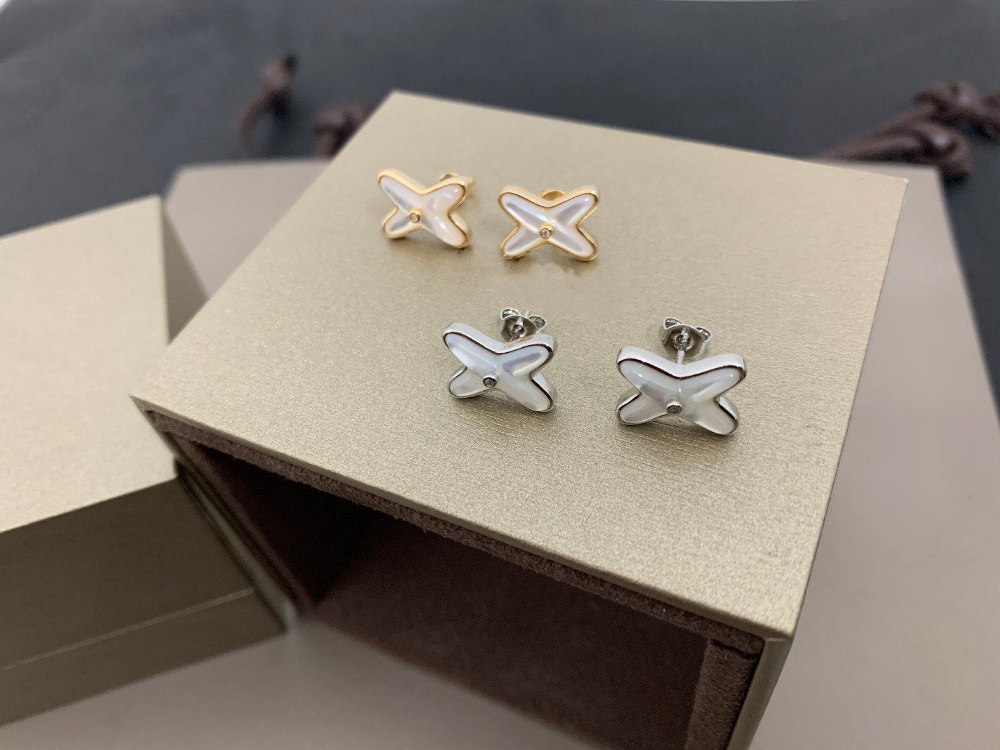 [Lumi Jewels]JEUX DE WHITE MOP SILVER DIAMOND EARRINGS