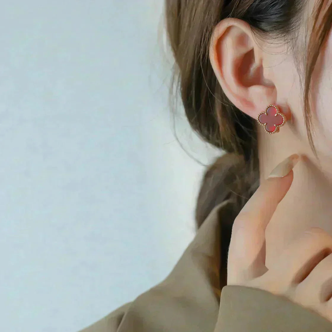 [Lumi Jewels]CLOVER MEDIUM 1 MOTIFS CARNELIAN  EARRINGS