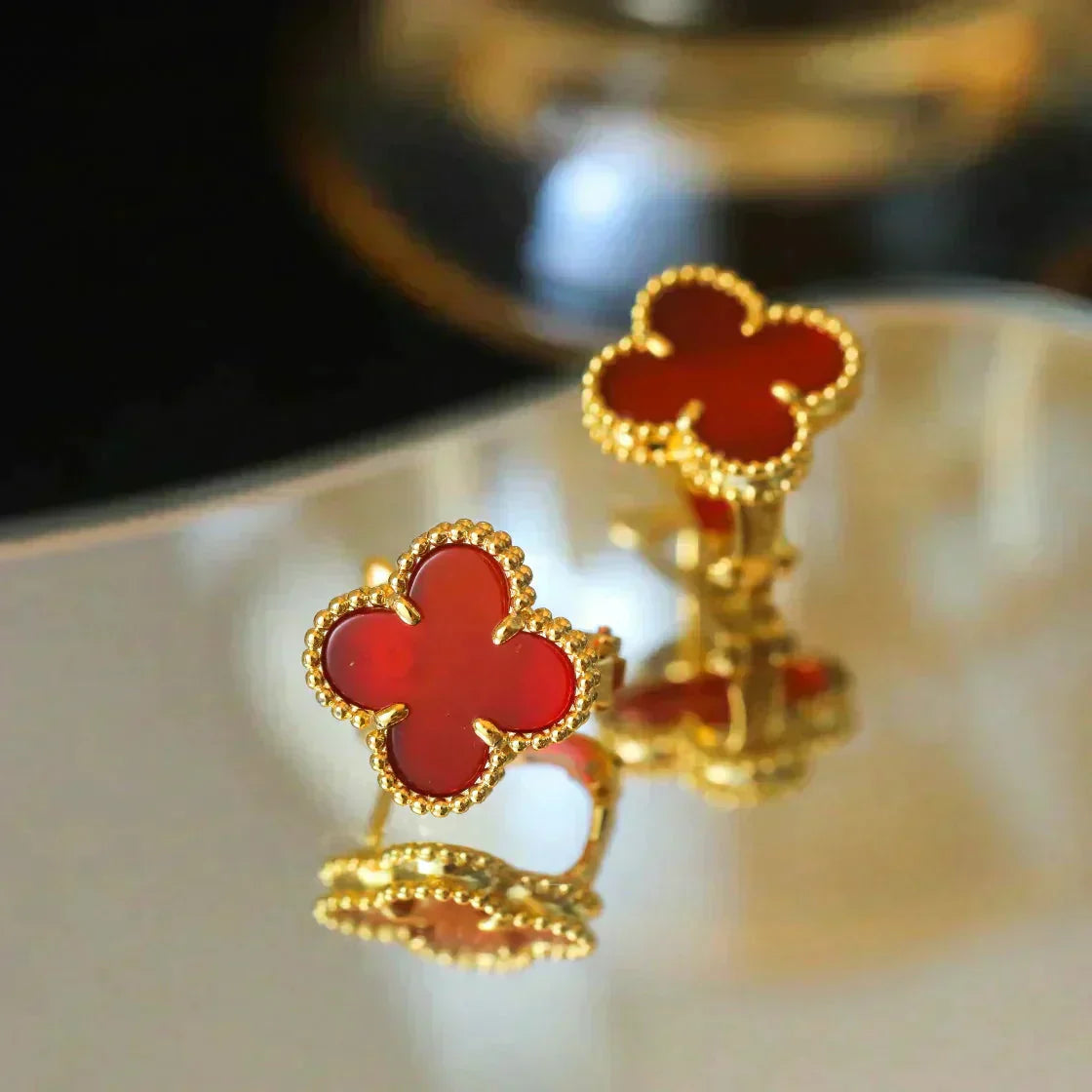 [Lumi Jewels]CLOVER MEDIUM 1 MOTIFS CARNELIAN  EARRINGS