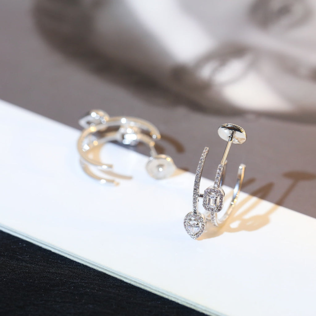 [Lumi]CREOLES MY TWIN 2 RANGS SILVER DIAMOND EARRINGS