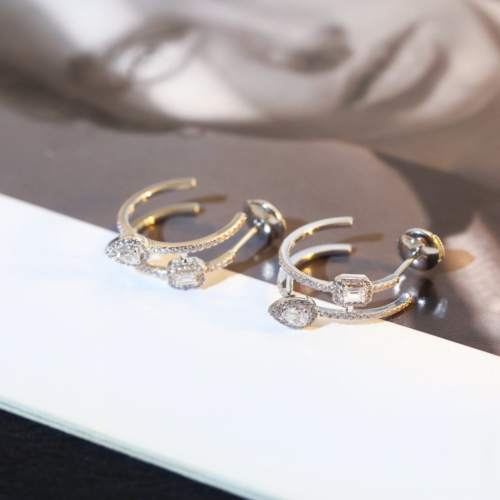 [Lumi]CREOLES MY TWIN 2 RANGS SILVER DIAMOND EARRINGS