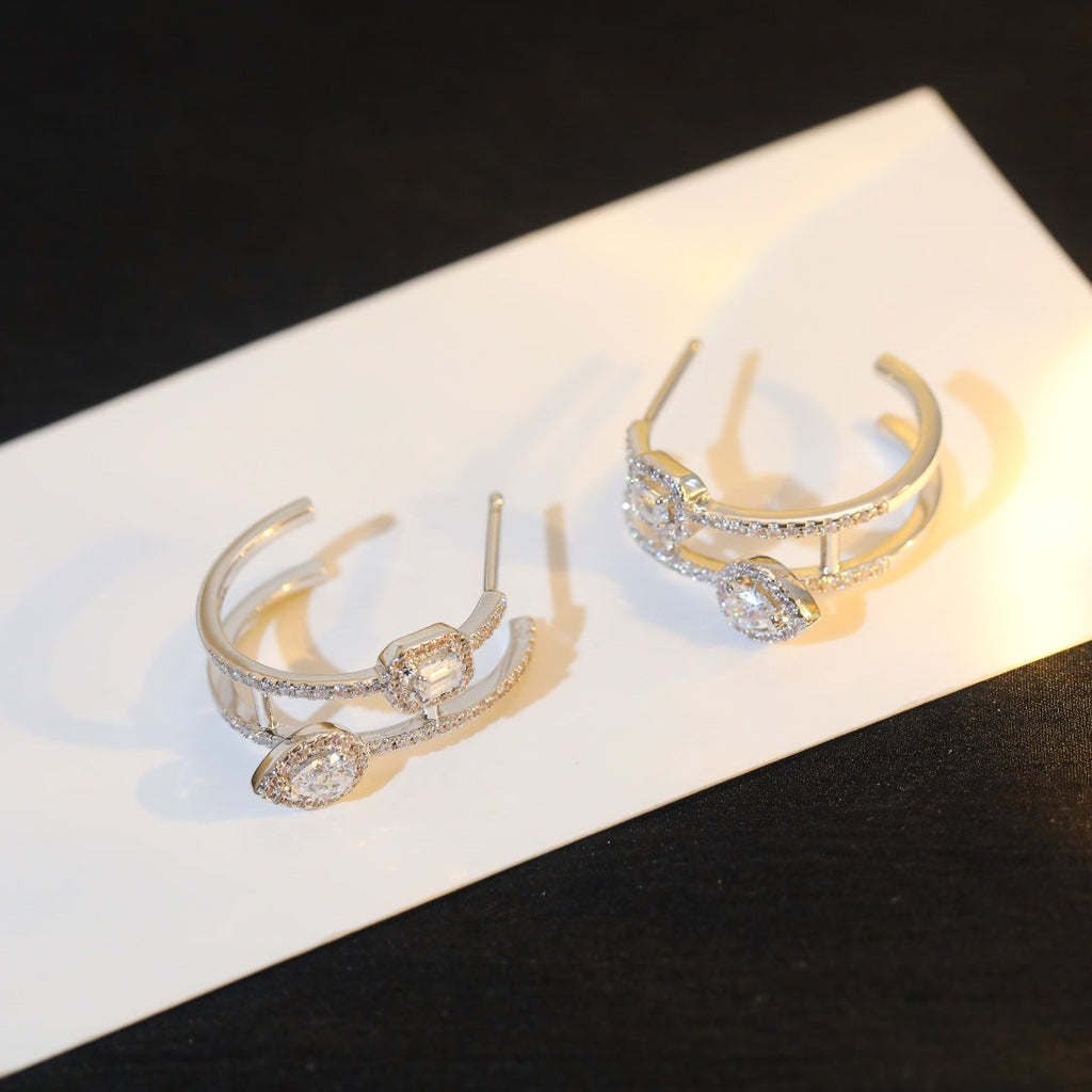 [Lumi]CREOLES MY TWIN 2 RANGS SILVER DIAMOND EARRINGS