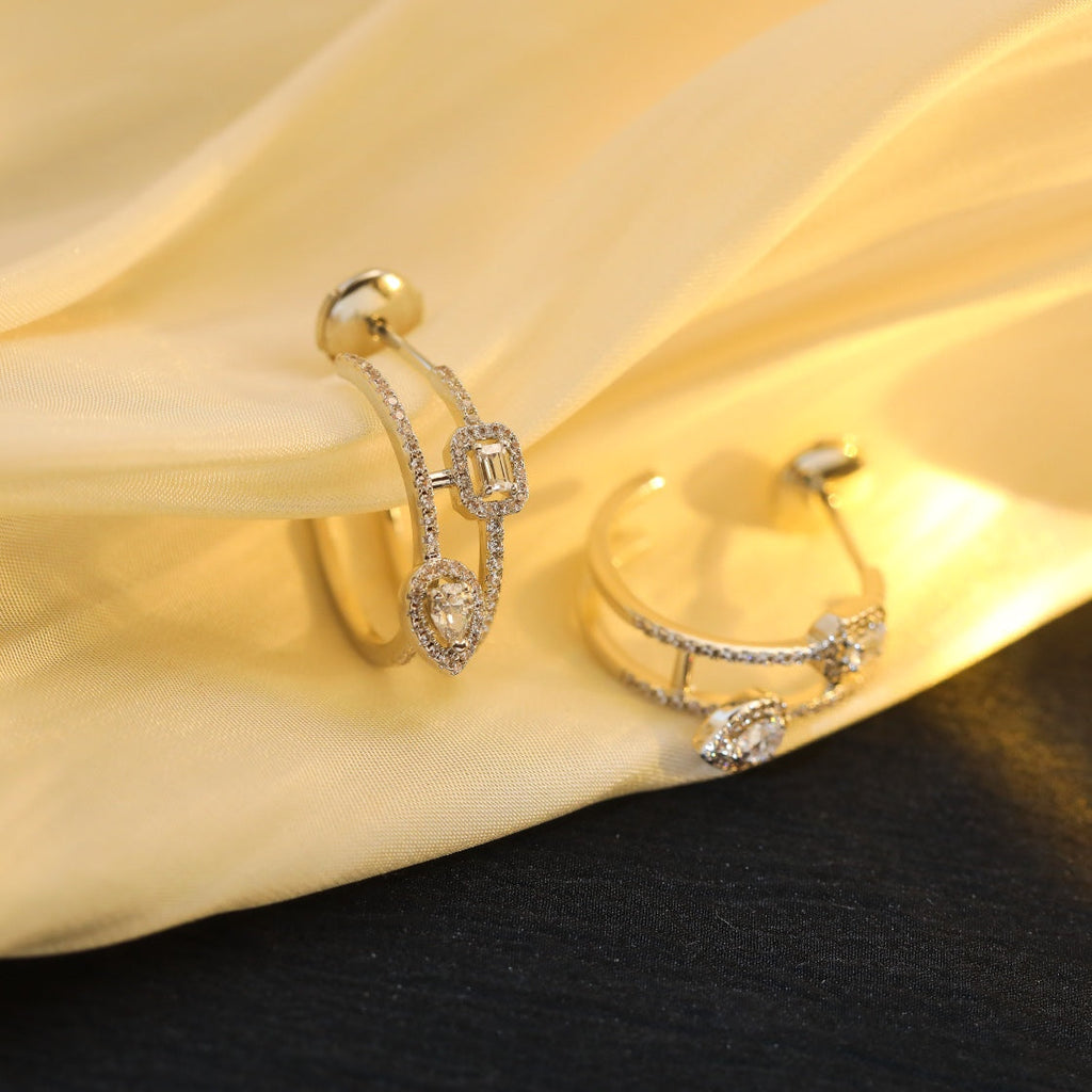 [Lumi]CREOLES MY TWIN 2 RANGS SILVER DIAMOND EARRINGS