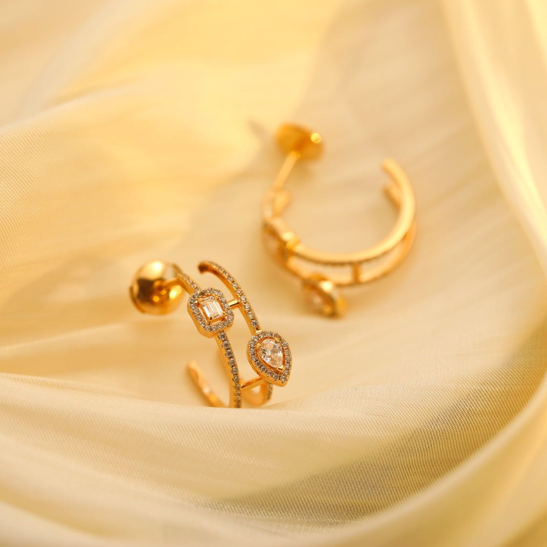 [Lumi]CREOLES MY TWIN 2 RANGS SILVER DIAMOND EARRINGS