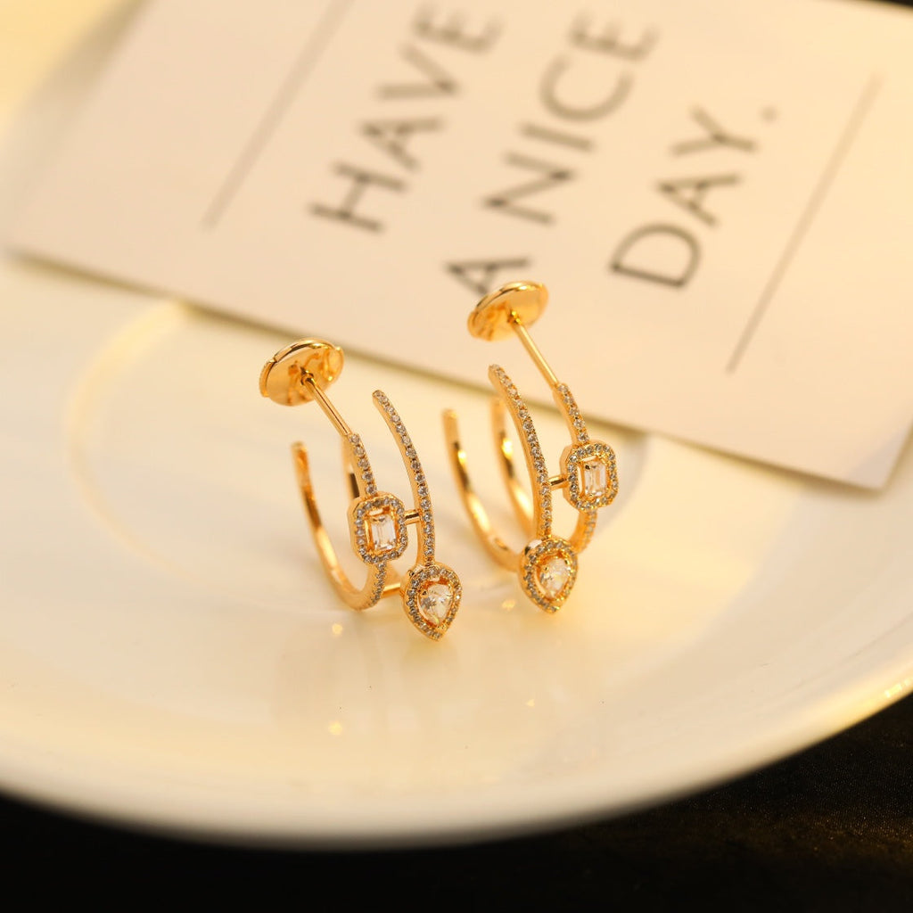 [Lumi]CREOLES MY TWIN 2 RANGS SILVER DIAMOND EARRINGS