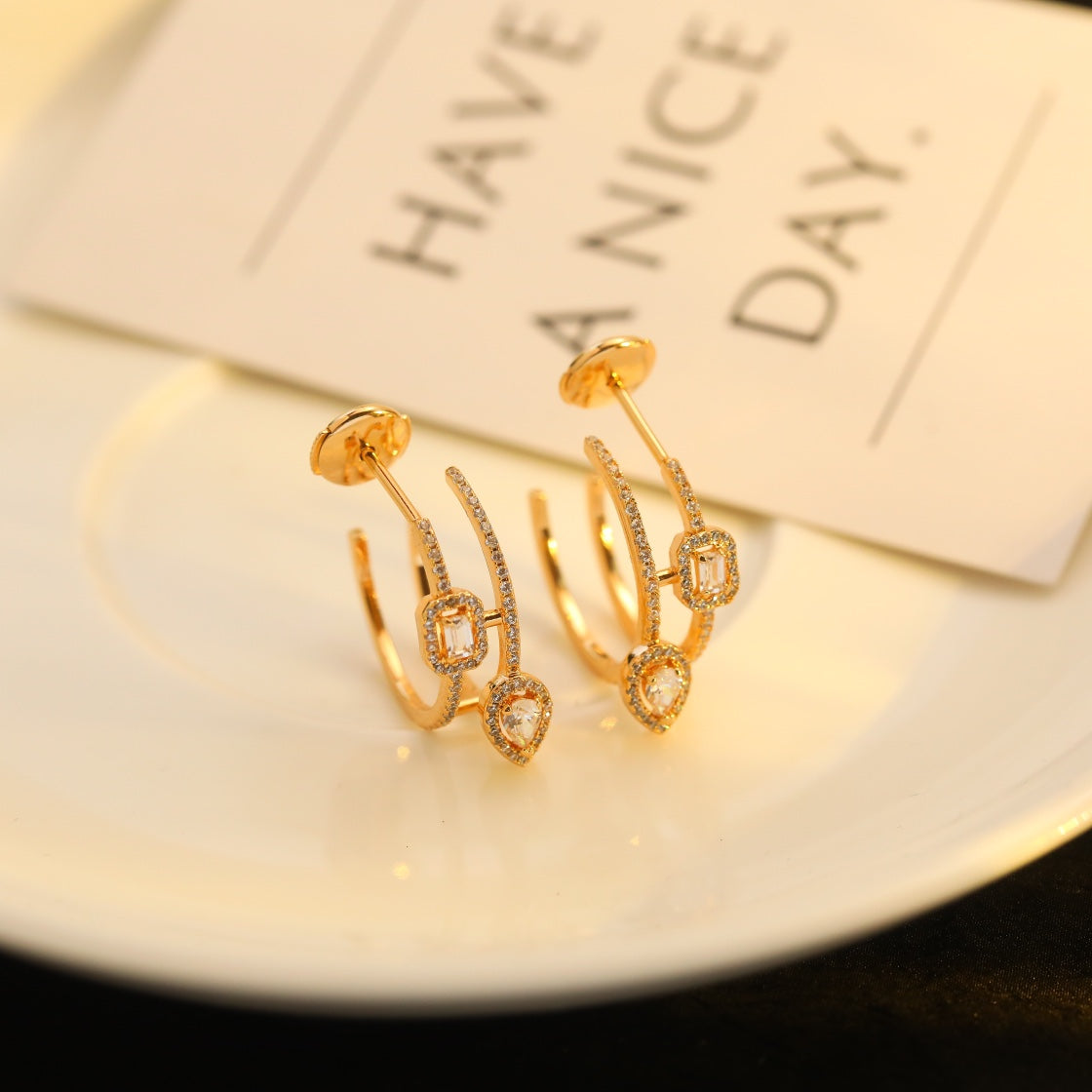 [Lumi]CREOLES MY TWIN 2 RANGS SILVER DIAMOND EARRINGS
