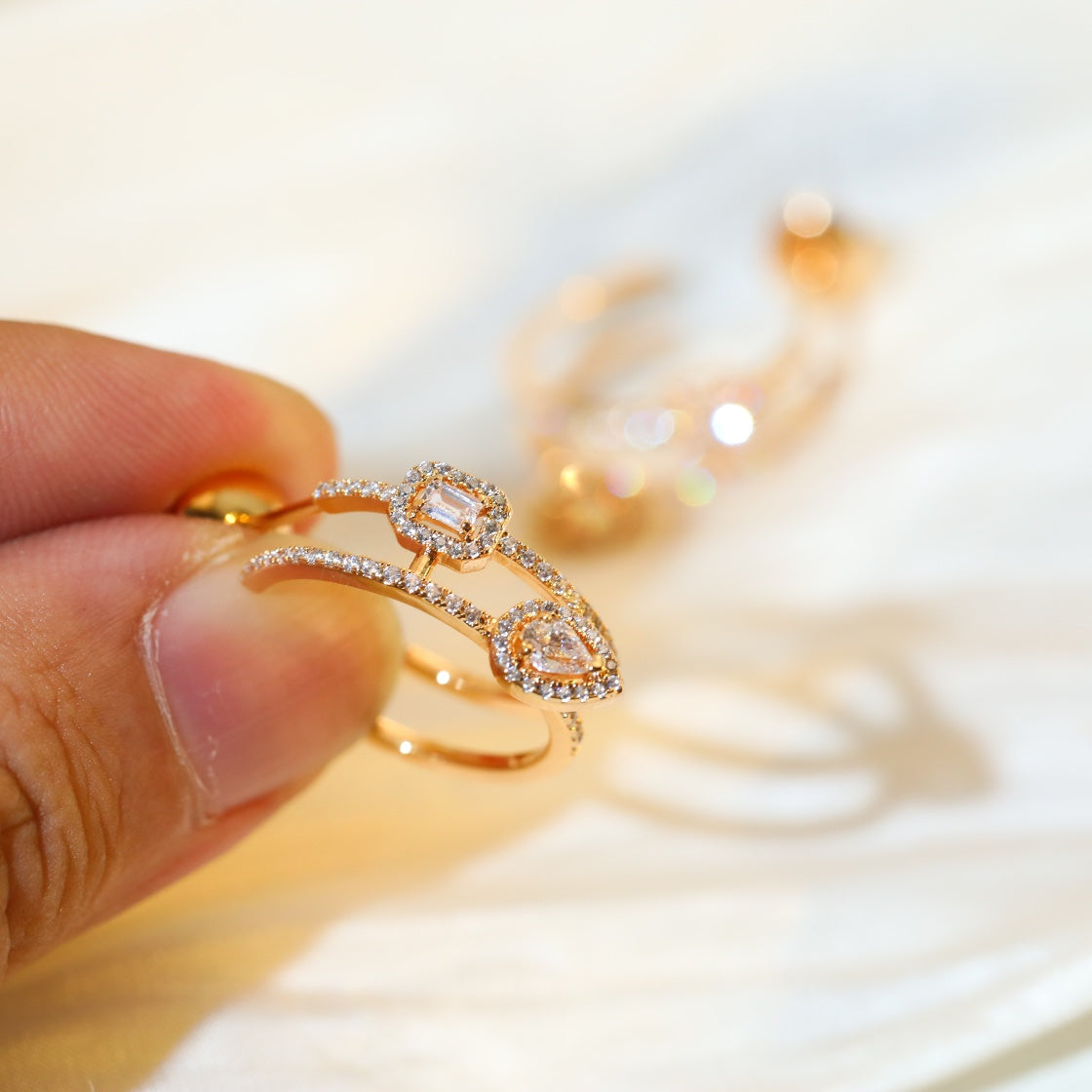 [Lumi]CREOLES MY TWIN 2 RANGS SILVER DIAMOND EARRINGS