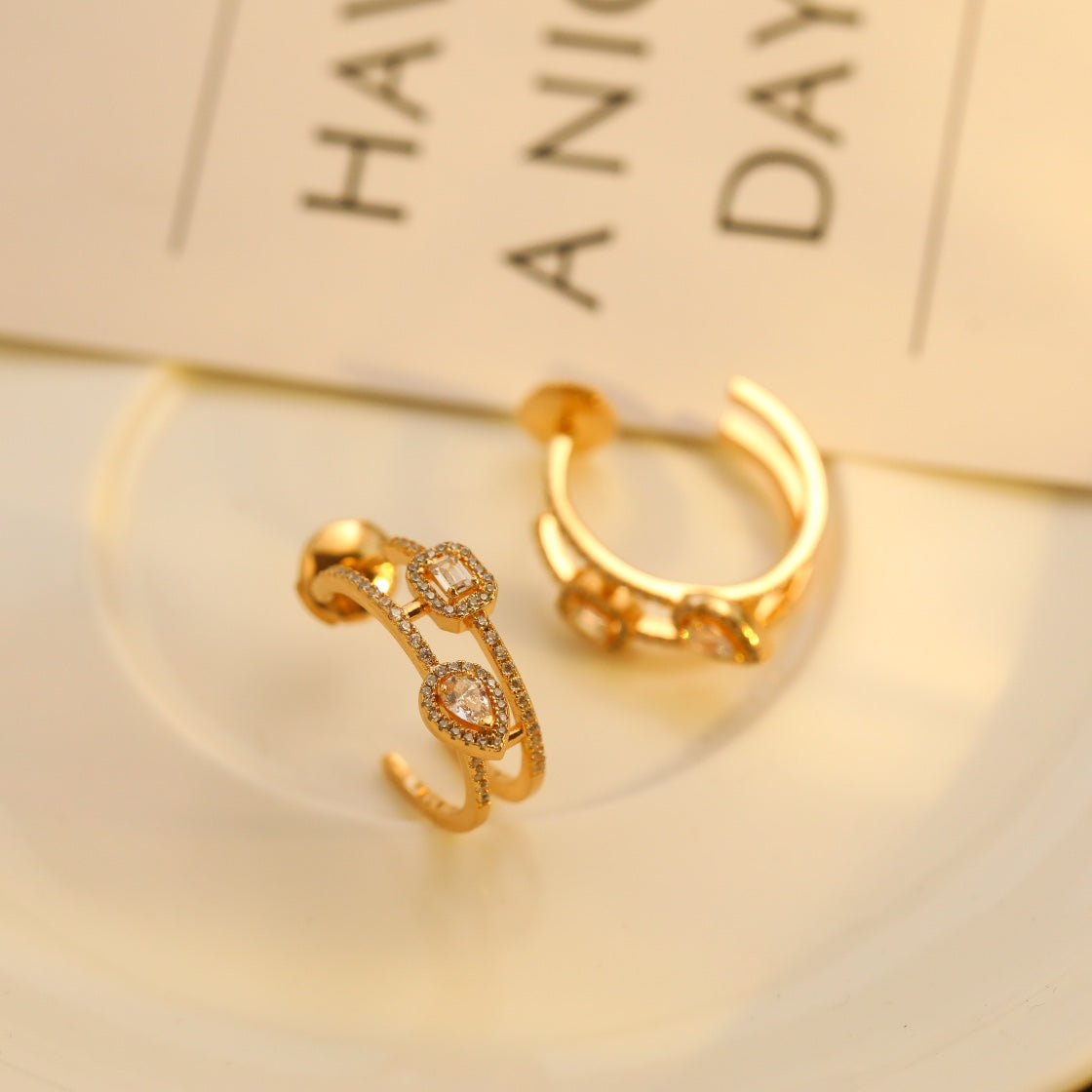 [Lumi]CREOLES MY TWIN 2 RANGS SILVER DIAMOND EARRINGS