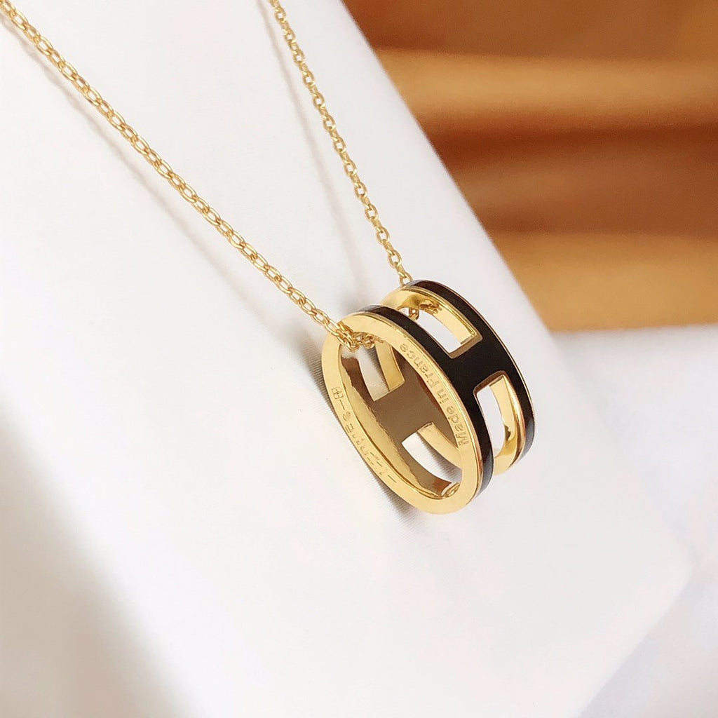 [Lumi Jewels]HM CLIC BLACK ENAMEL GOLD NECKLACE