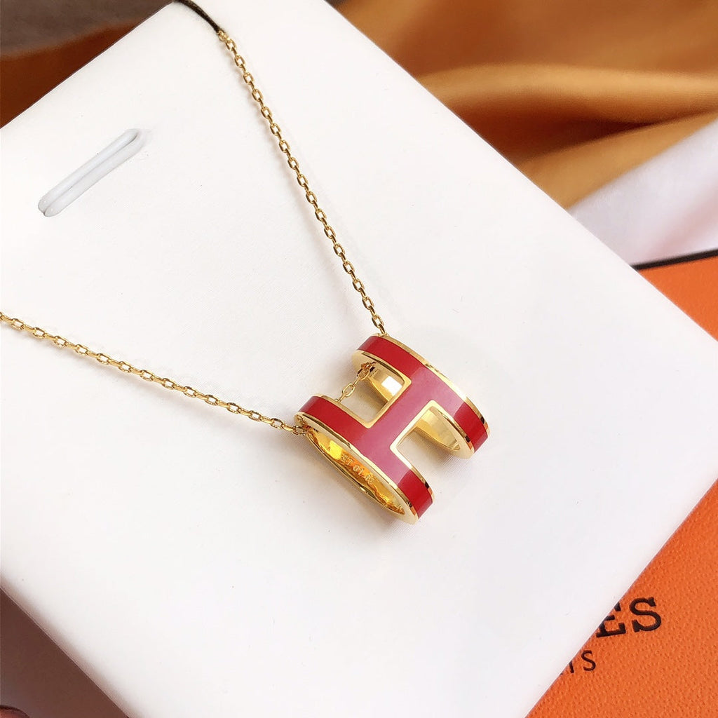 [Lumi Jewels]HM CLIC RED ENAMEL GOLD NECKLACE