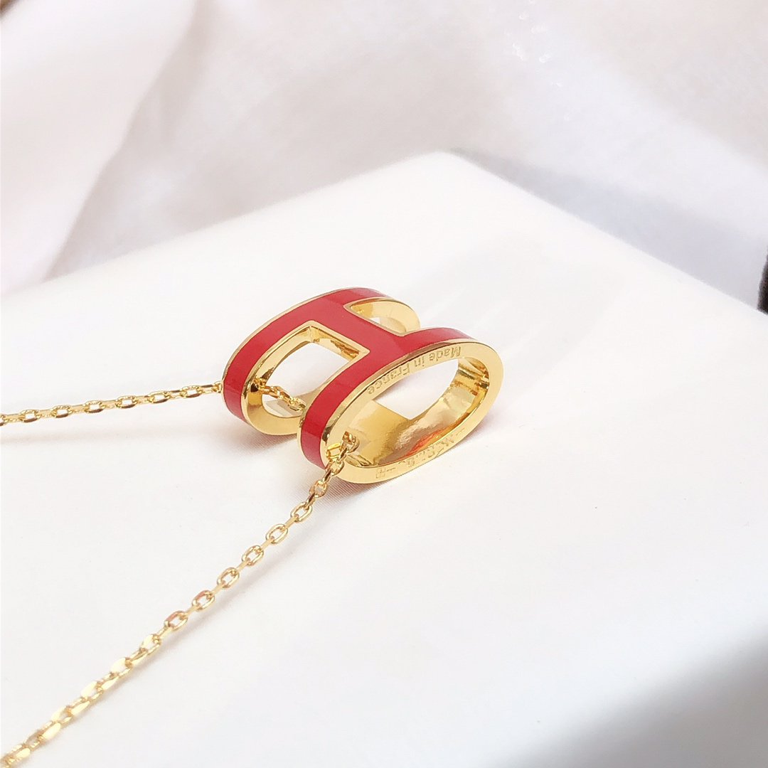 [Lumi Jewels]HM CLIC RED ENAMEL GOLD NECKLACE