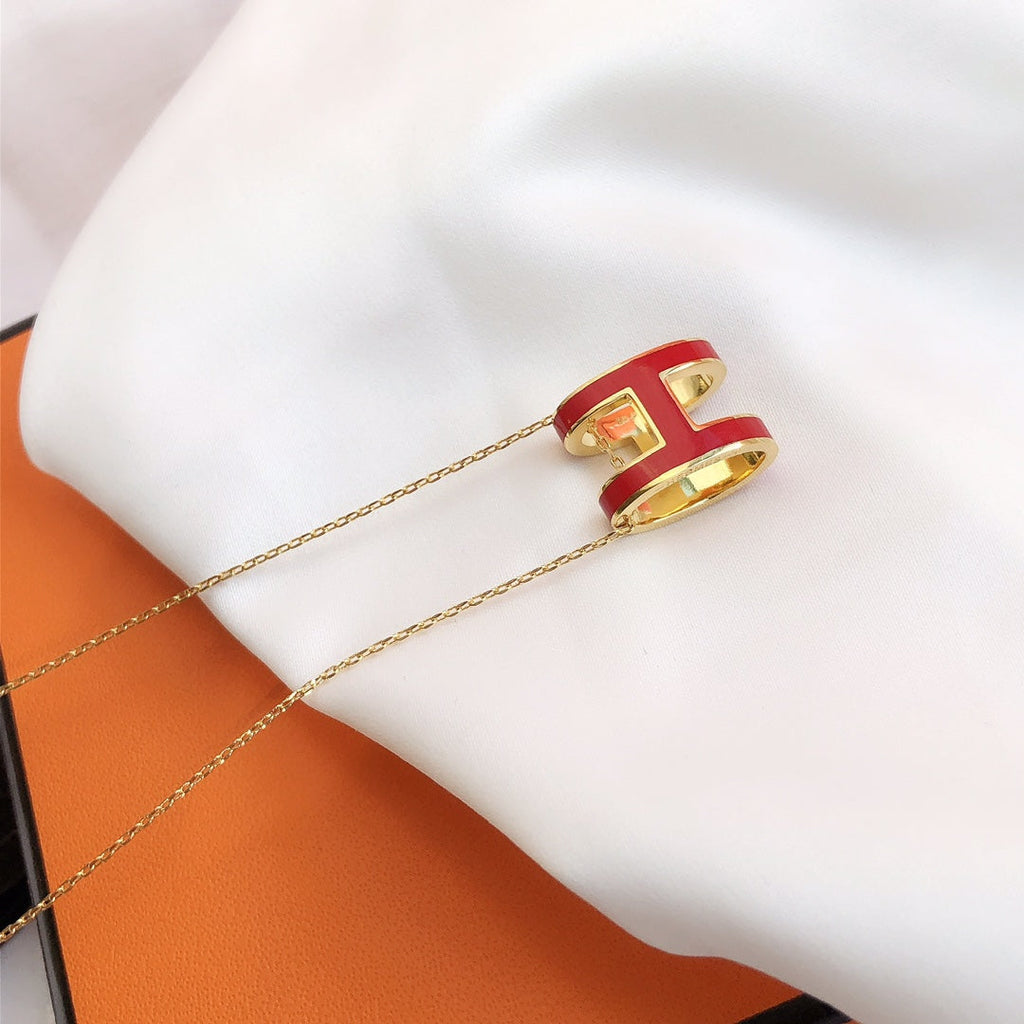 [Lumi Jewels]HM CLIC RED ENAMEL GOLD NECKLACE