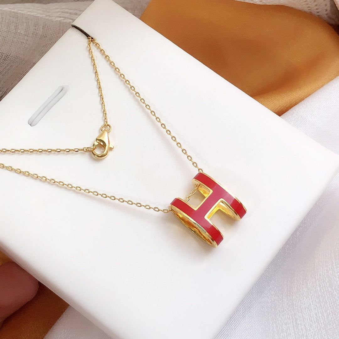 [Lumi Jewels]HM CLIC RED ENAMEL GOLD NECKLACE