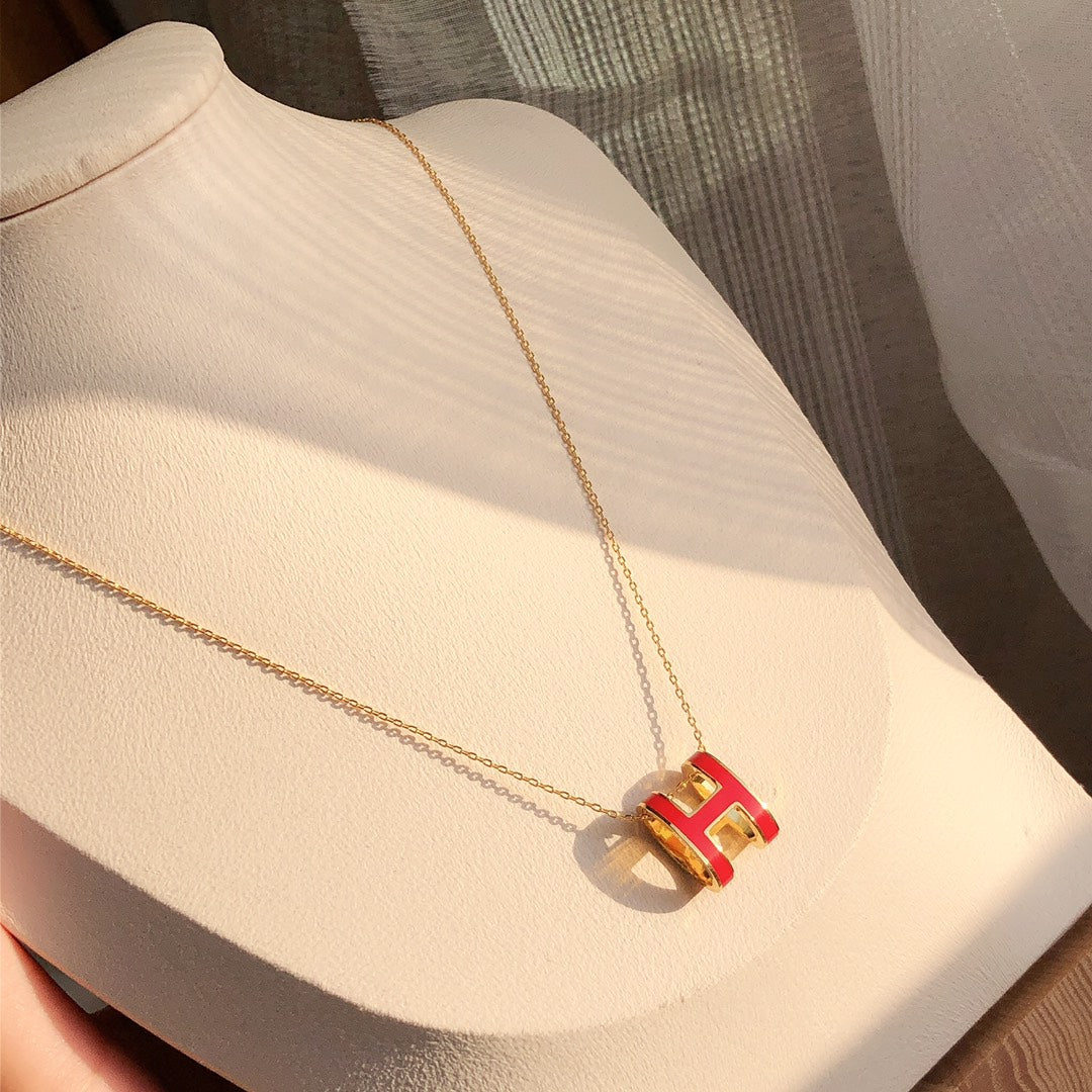 [Lumi Jewels]HM CLIC RED ENAMEL GOLD NECKLACE