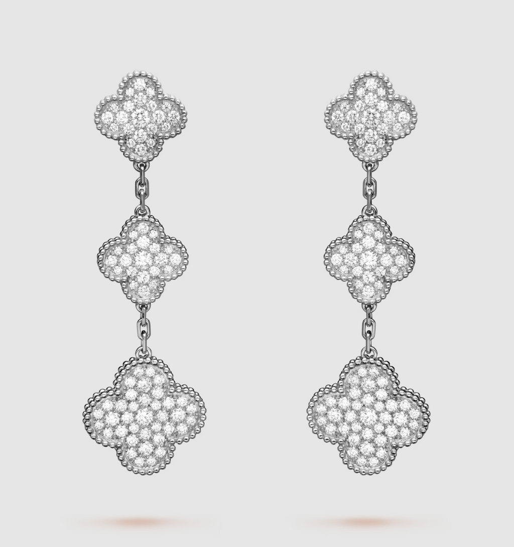 [Lumi Jewels]CLOVER 3 MOTIF DIAMOND SILVER DROP EARRINGS