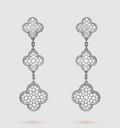 [Lumi Jewels]CLOVER 3 MOTIF DIAMOND SILVER DROP EARRINGS