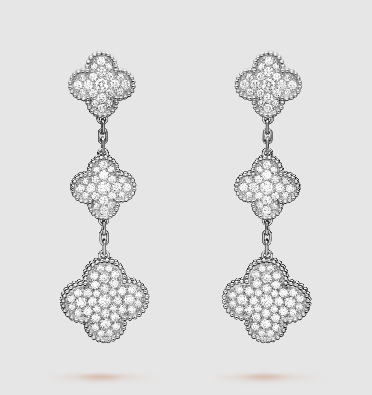 [Lumi Jewels]CLOVER 3 MOTIF DIAMOND SILVER DROP EARRINGS