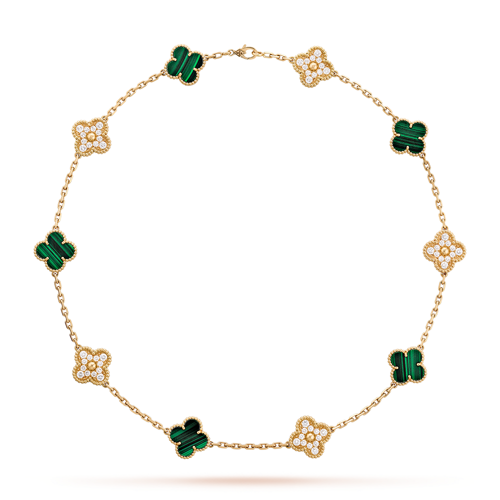 [Lumi Jewels]CLOVER 10 MOTIFS MALACHITE DIAMOND NECKLACE