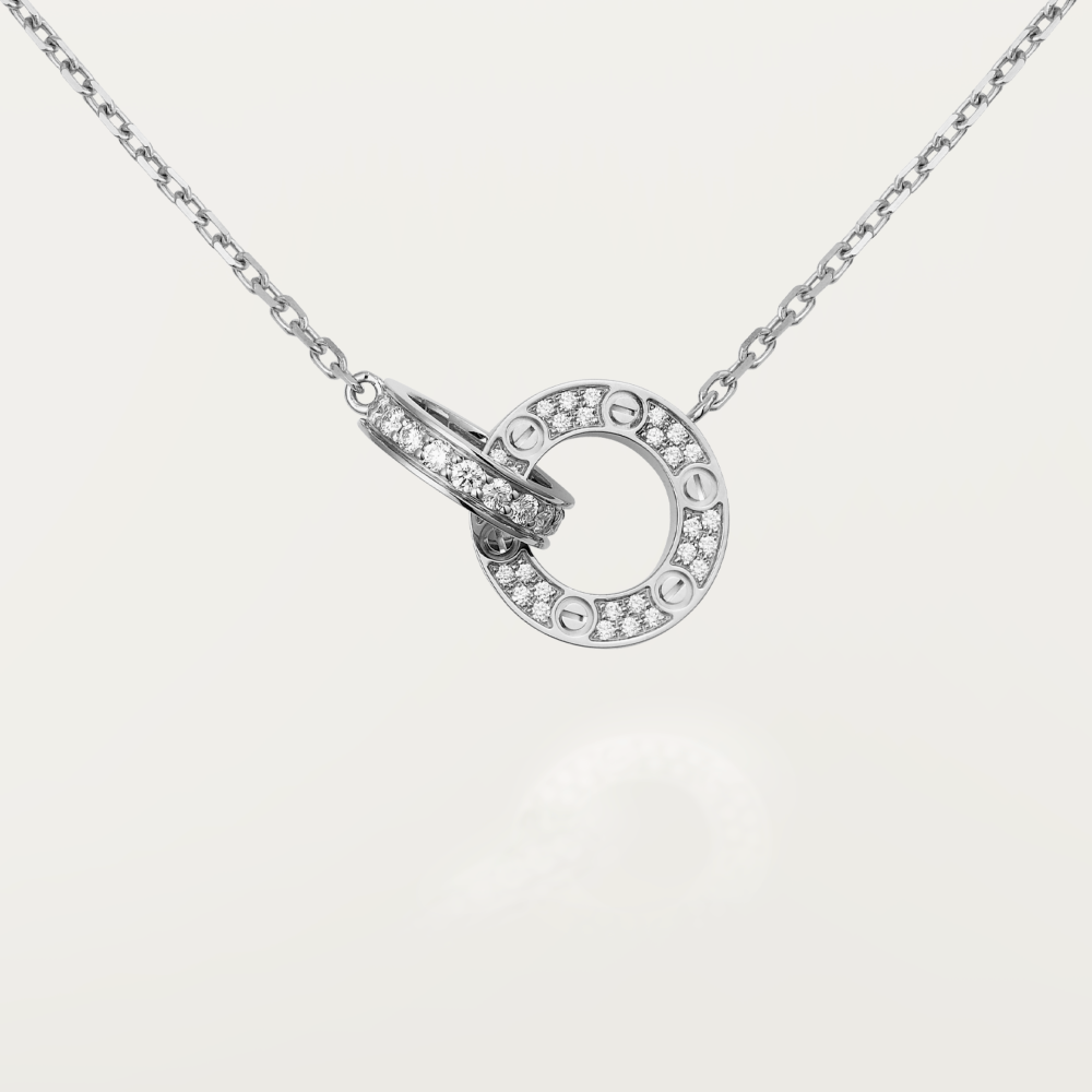 [Lumi Jewels]LOVE 7.6MM NECKLACE ROSE GOLD AND SILVER  FULL DIAMOND