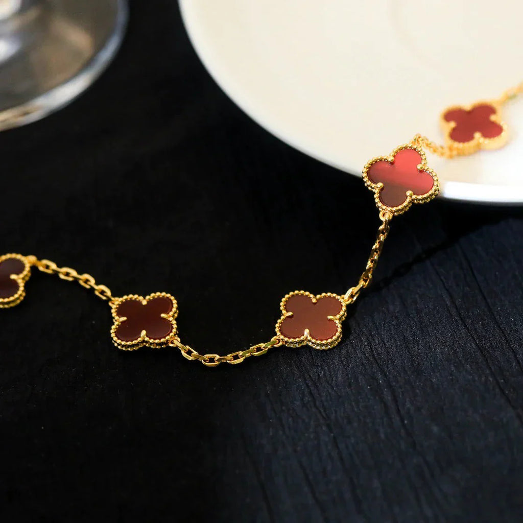 [Lumi Jewels] CLOVER 5 MOTIF RED CORNELIAN BRACELET COLLECTION