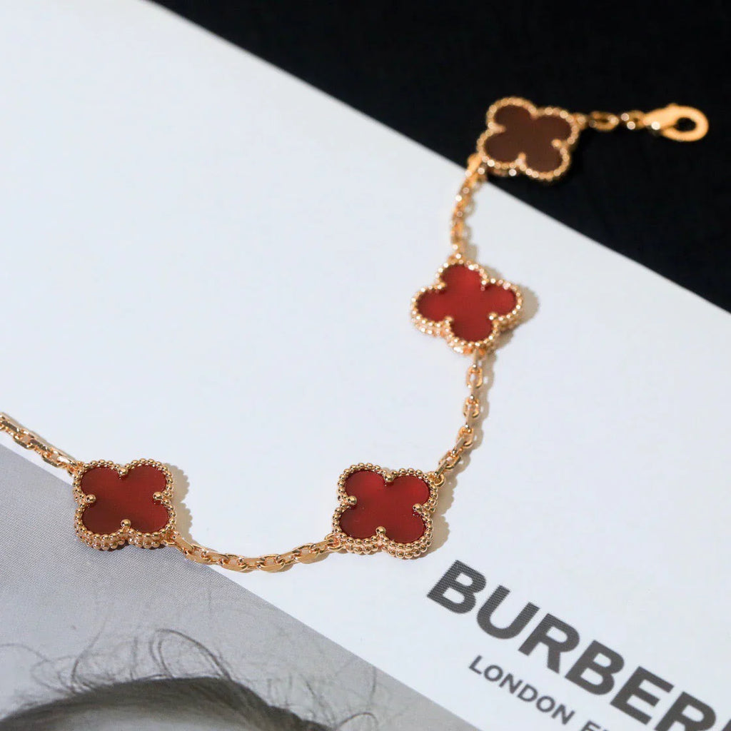 [Lumi Jewels] CLOVER 5 MOTIF RED CORNELIAN BRACELET COLLECTION